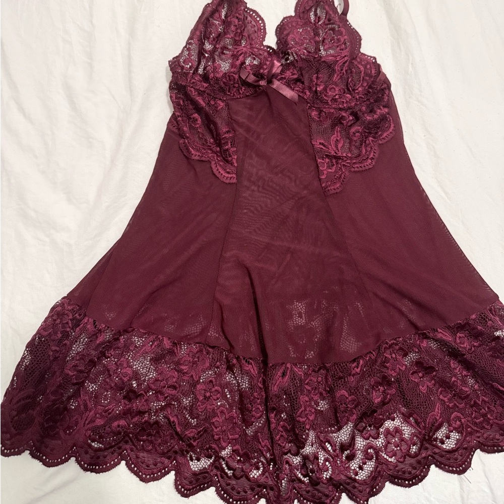 Women's Burgundy Lace Chemise Nightdress